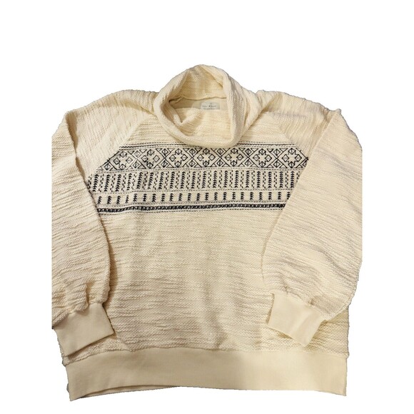 Lucky brand cowl neck sweater ivory Sz. XL  black geometric thread design NEW - Picture 4 of 8